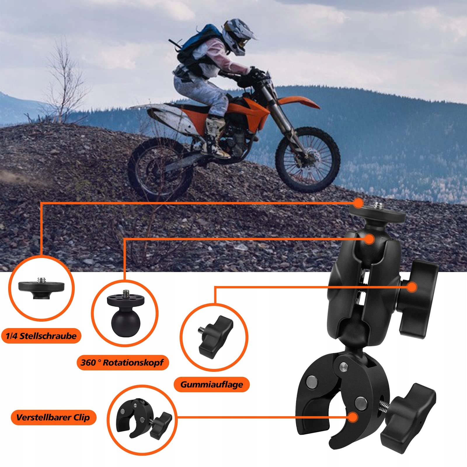 ZAKVOP Uchwyt Do Kamery Akcji Na Motocykl Rower 360° Do GoPro DJI Insta360 — miniatura 4