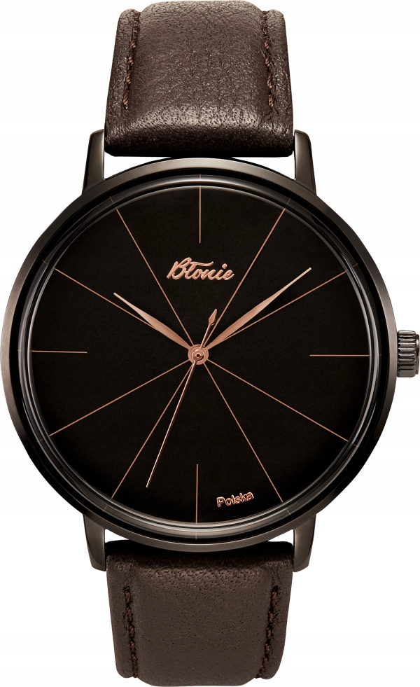 Pánské hodinky Błonie Zodiak Heban Černý ciferník Kožený řemínek 42 mm