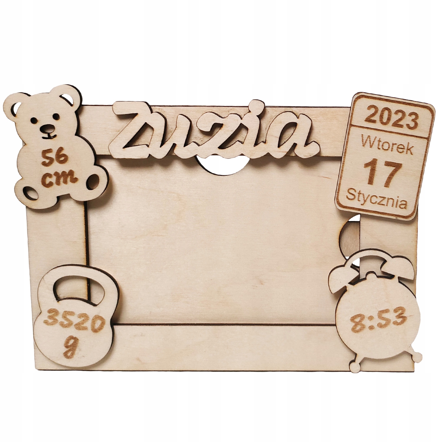 METRYCZKA DREWNIANA RAMKA NA ZDJĘCIE DZIECKA PREZENT CHRZEST GRAWER Marka inna