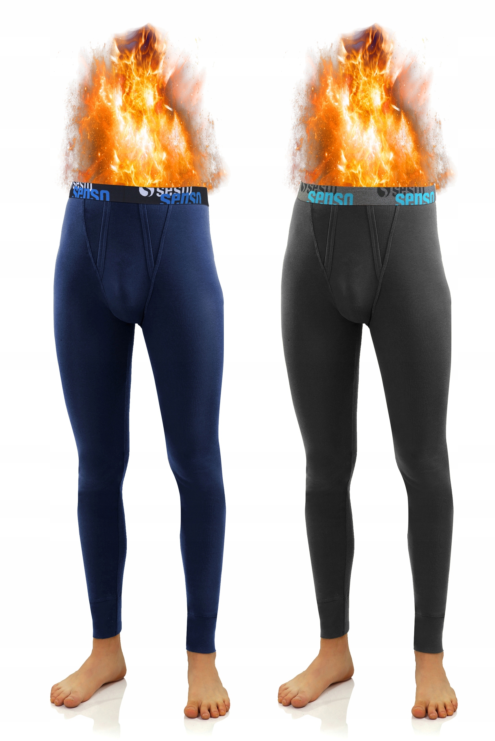 Sesto Senso Pánské bavlněné termokalhoty 2ks, L, modré/šedé