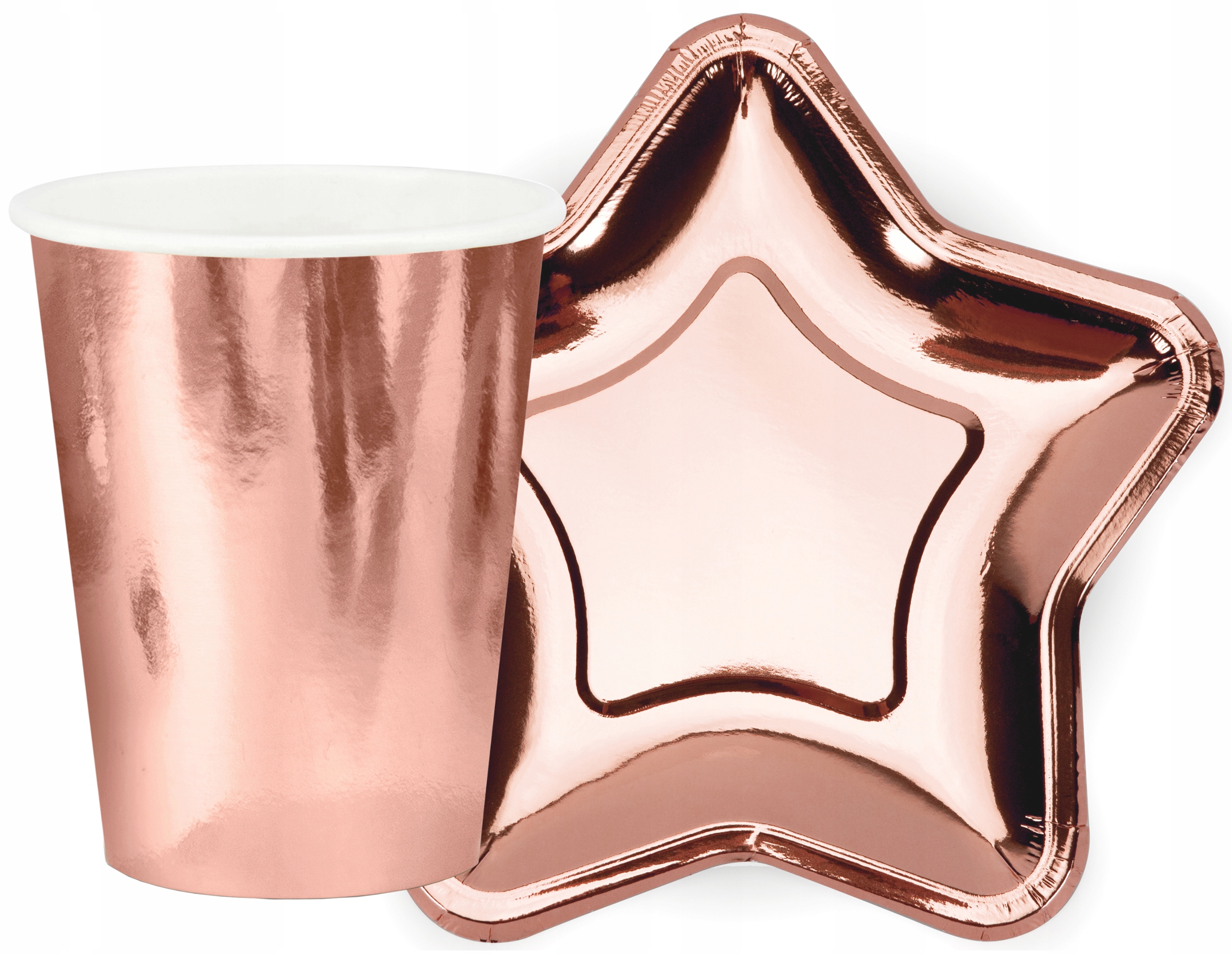 ZESTAW TALERZYKI GWIAZDKI KUBECZKI RÓŻOWE ZŁOTO-RN