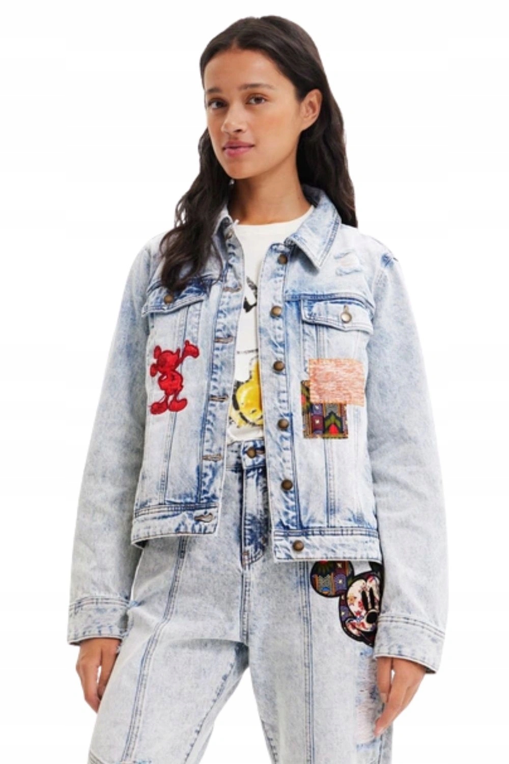 Dámská džínová bunda Desigual s krátkým denimem a Mickey Mousem vel.