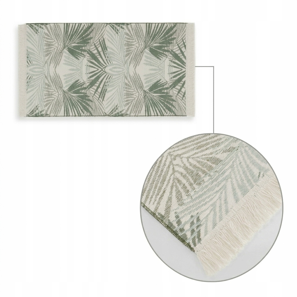 Dywan Ze Wzorem w Liście Zielony 80x150cm Uniwersalny Wiosenny Dywanik Mata