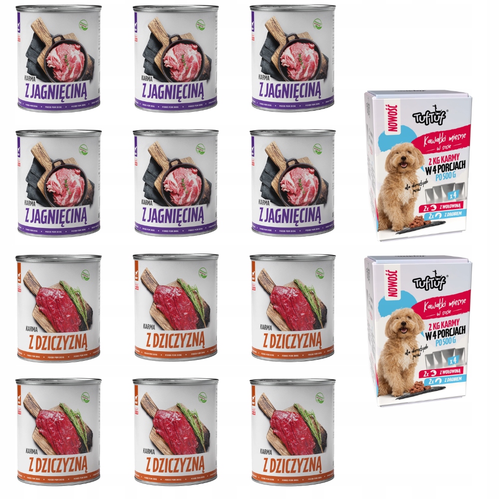 Levně Vlhké Krmivo Pro Psa Tuf Tuf MIX 12x800G, Box 4x500G Jehněčí Zvěřina