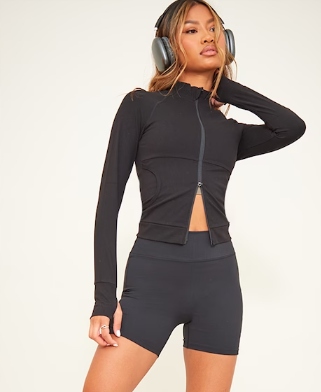 Prettylittlething Bluzka Sportowa Czarna 40 Ekb