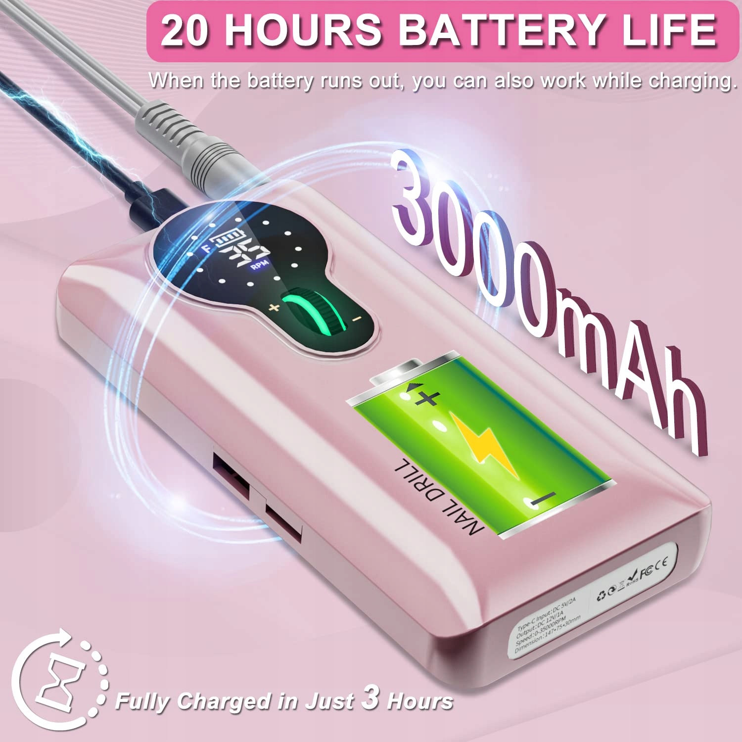 ENGERWALL Zestaw Do Manicure Pedicure Elektryczny Pilnik 35000 ObrMin — miniatura 2