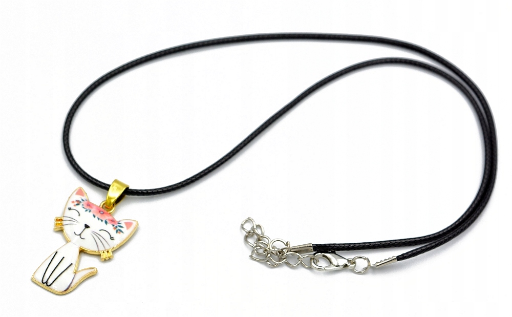 Wisiorek zawieszka KOT kotek czarny sznurek Materiał Inny