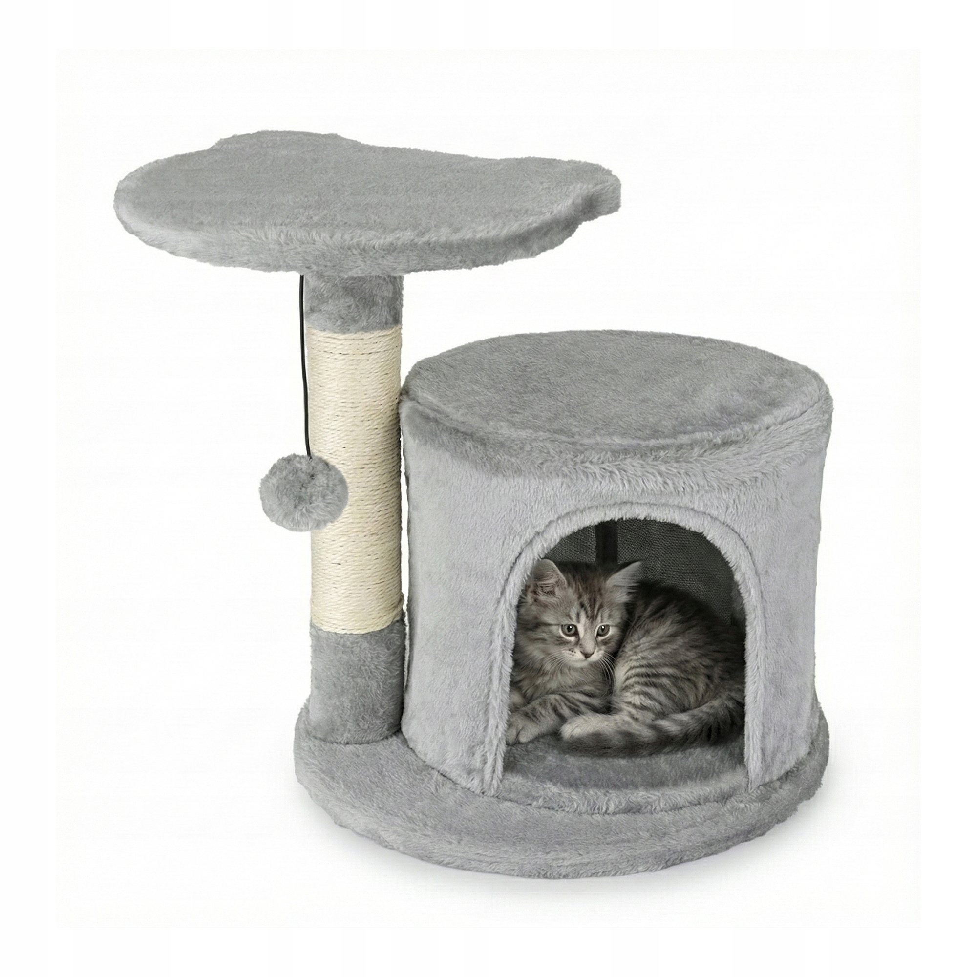 Levně Šedé škrabadlo pro kočky: domeček, sloupek a hračka 42x39x39