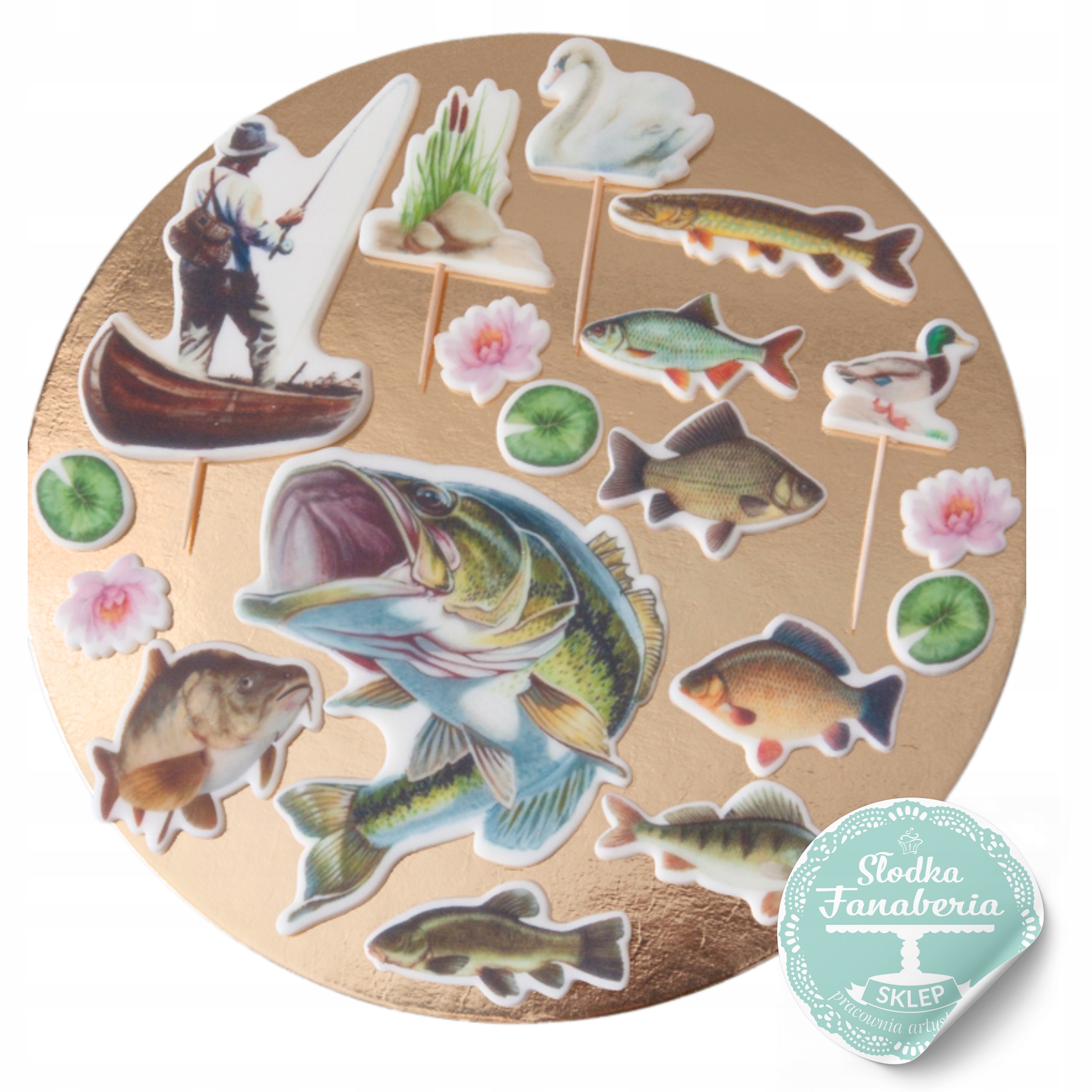 Levně dekorace na dort figurka Rybářský set Ryby na dort Lov Ryb 18ks