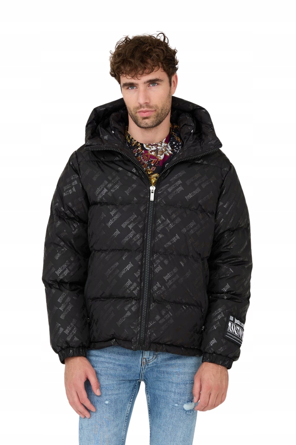 Just Cavalli Czarna męska kurtka R Print Logo 50