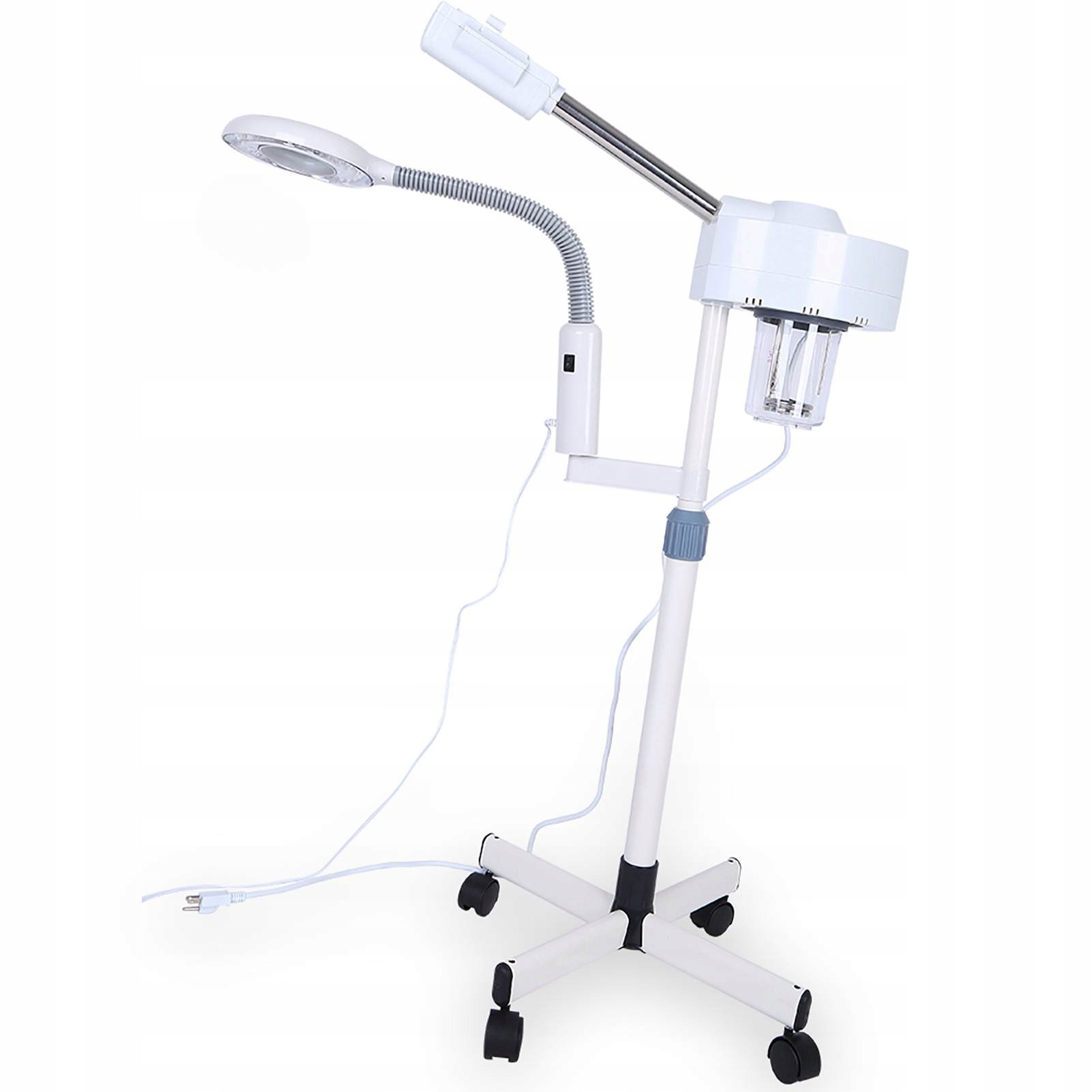 Profesionalus veido garintuvas su LED lupa, ant ratukų, 10 W, baltas
