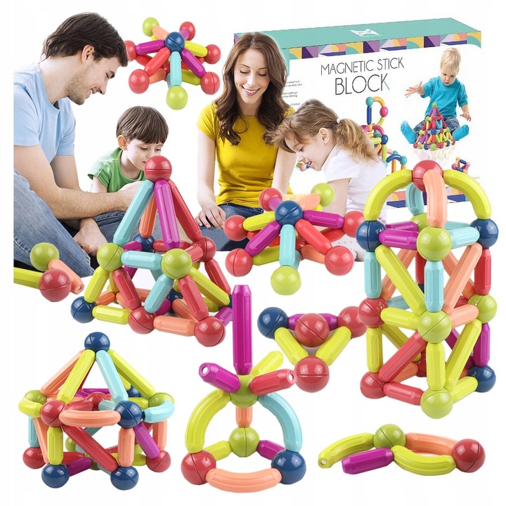 EDUKACYJNE KREATYWNE KLOCKI MAGNETYCZNE MAGNETIC STICKS ZESTAW PREZENT 120