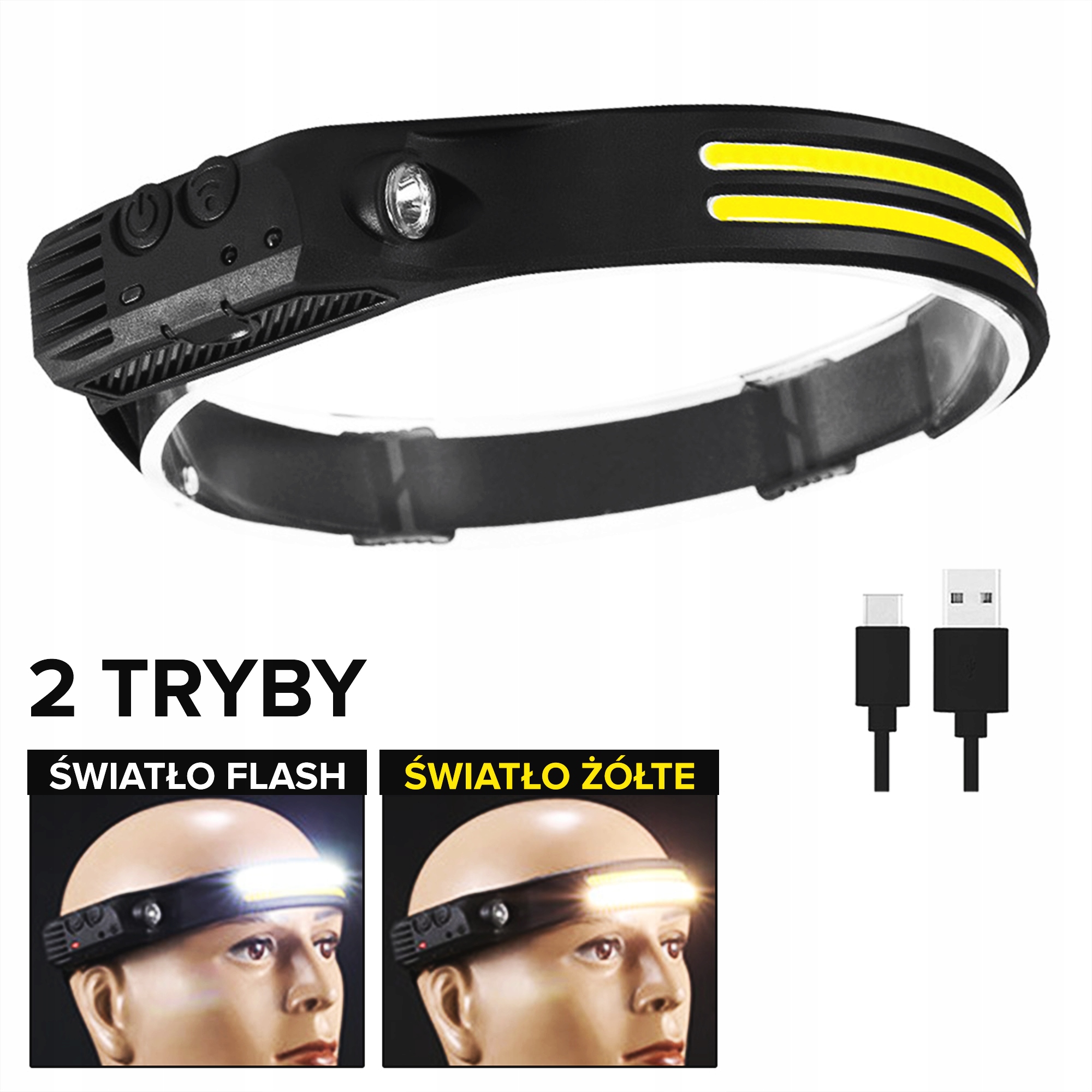

Latarka Czołowa Na Czoło Na Głowę 2x Led Czujnik