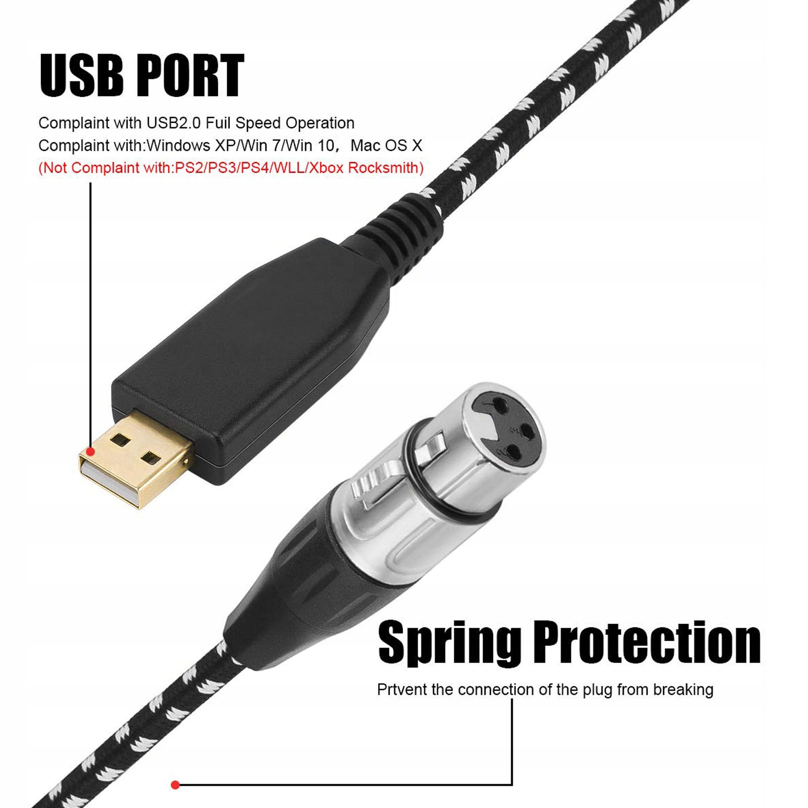Kabel mikrofonowy USB USB do XLR żeński 3-pinowy Marka Inna