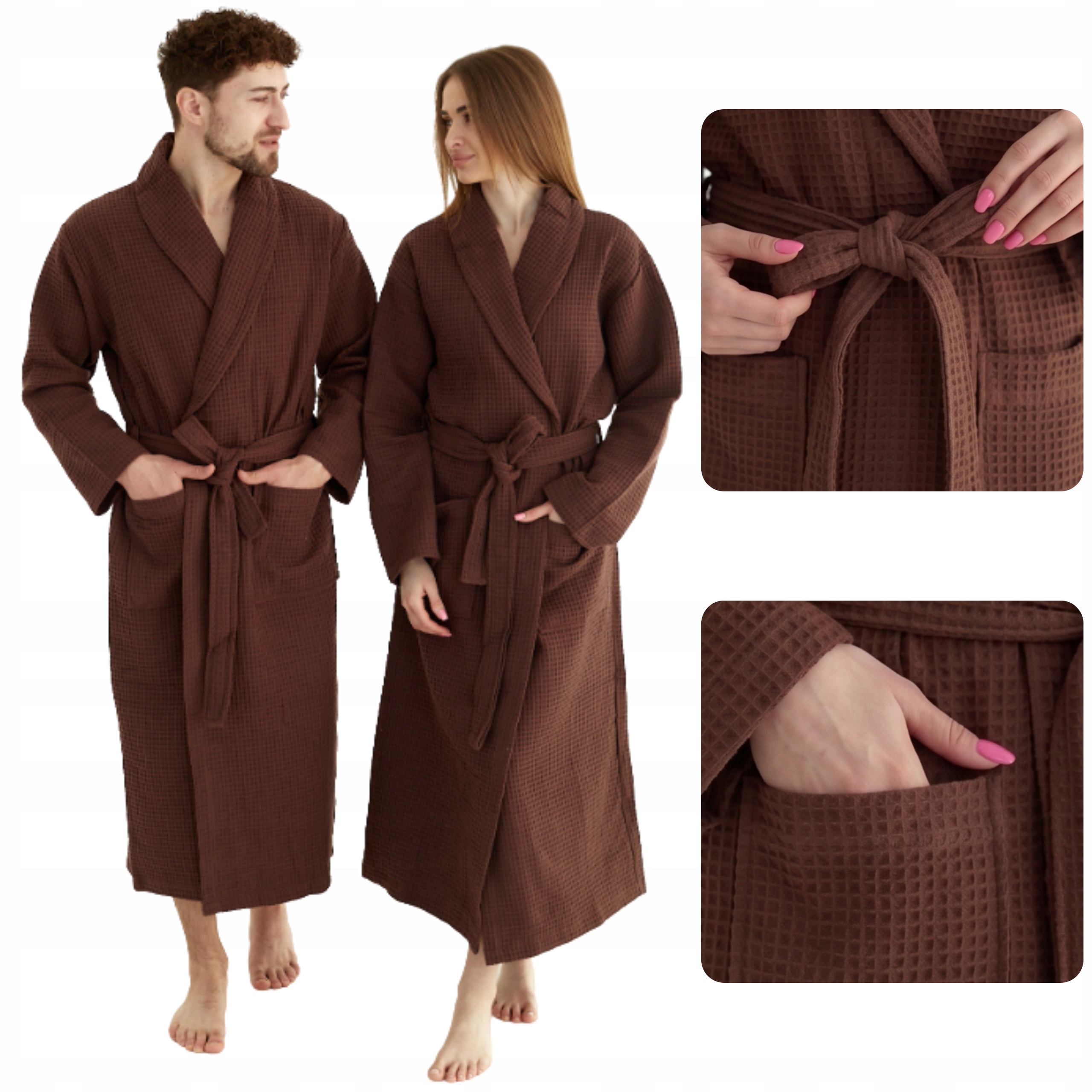 Dlouhý Tenký Unisex Župan 100% Bavlna Rychleschnoucí, Hnědá, Velikost XL