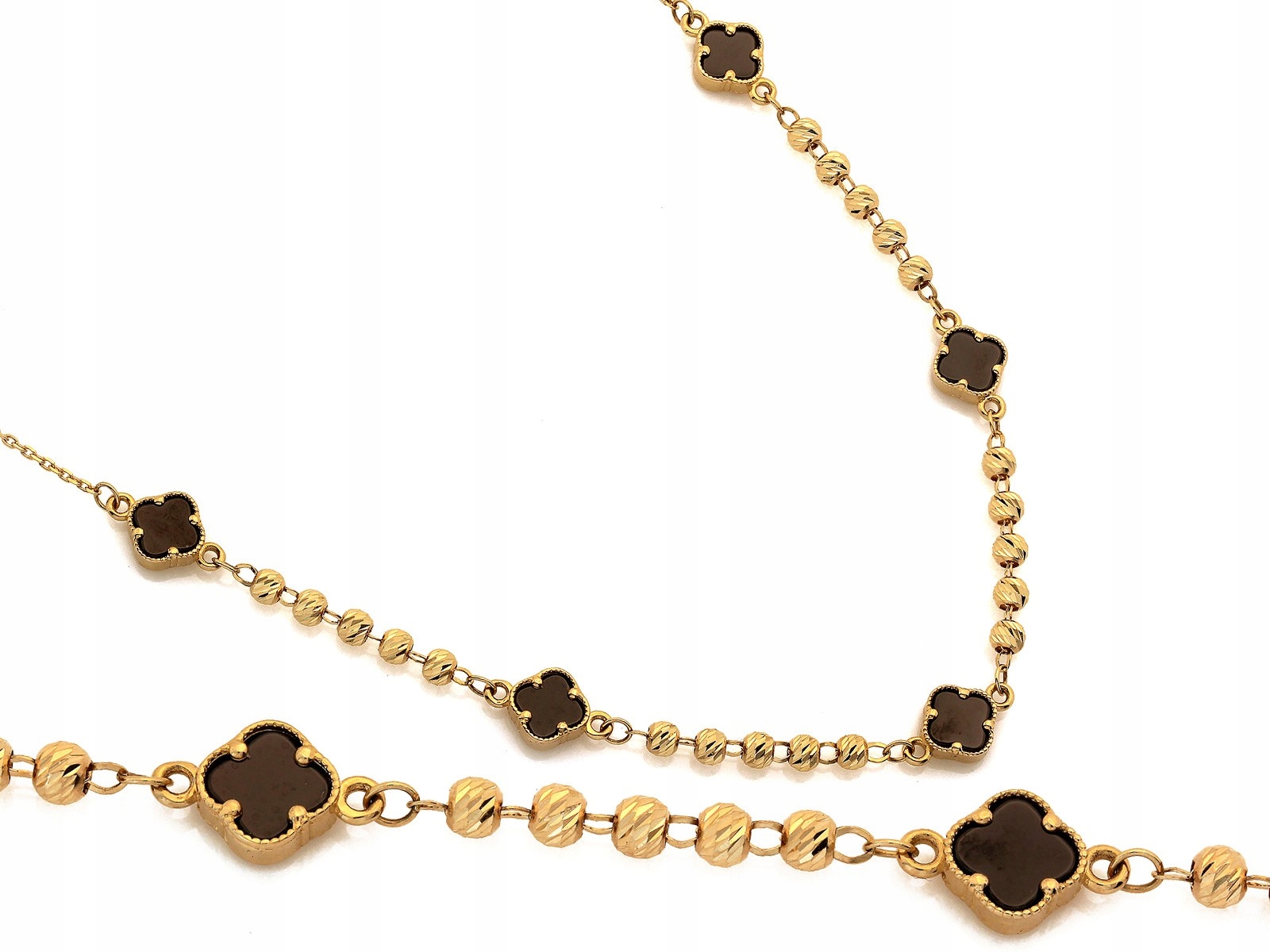 Zlatý náhrdelník 585 s černými květy a onyxy 44 cm, květy 5,73 g