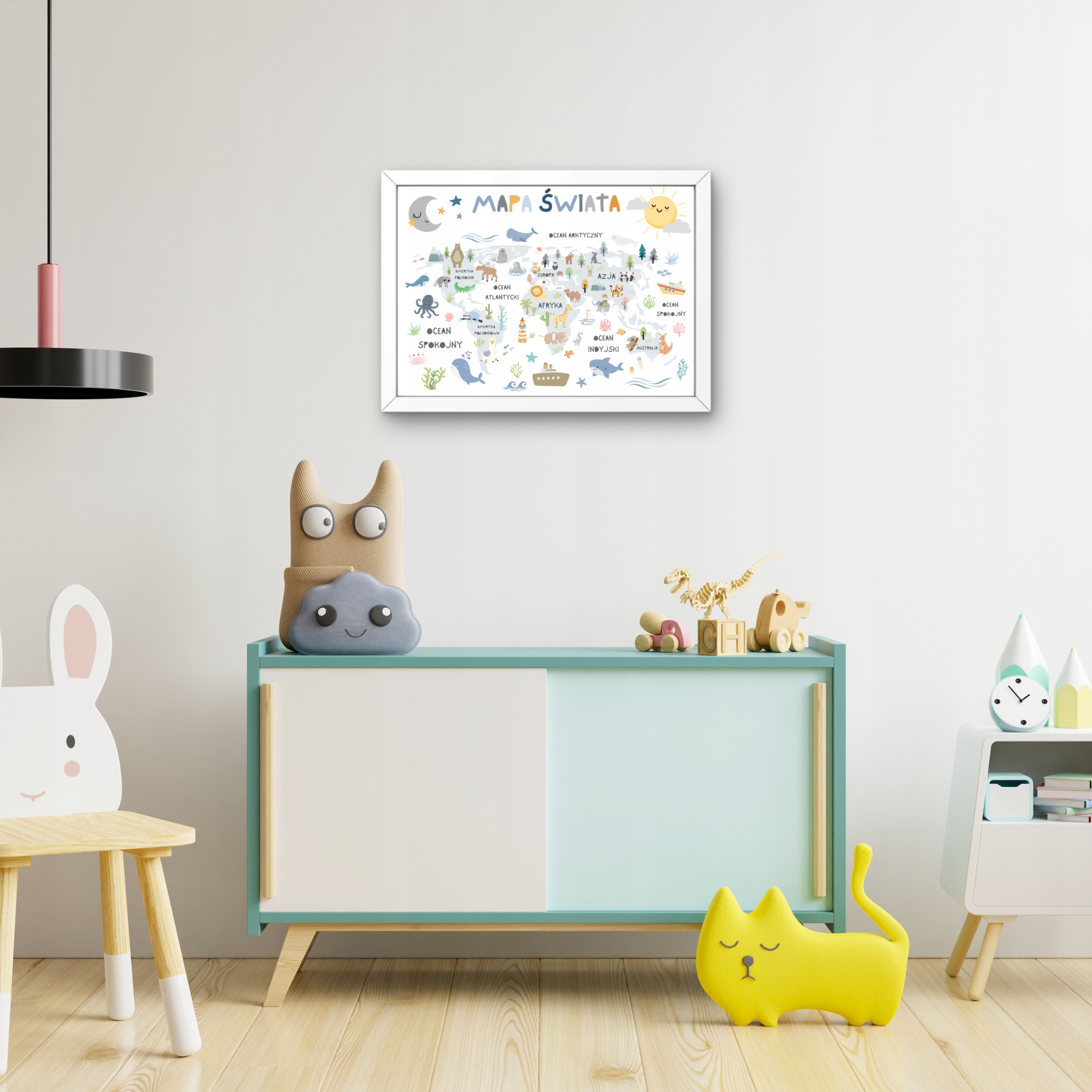MAPA ŚWIATA DO POKOJU DZIECIĘCEGO OBRAZ W RAMIE A3 Długość 33.3 cm