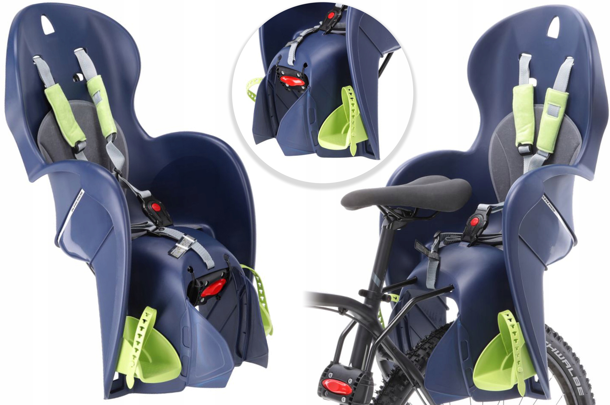Fotelik rowerowy na ramę Kross Wallaro niebieski zielony Max 22KG