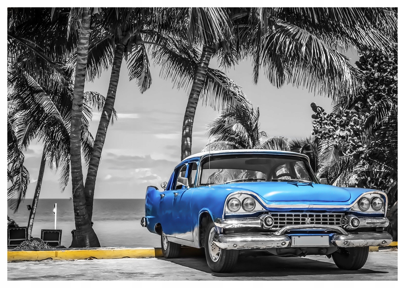 Tapeta Retro Auto Pláž Ocean Vintage Tropiki Cestování Nostalgie 208x146+lepidlo