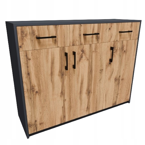 Komoda, skrinka 3D3S Grafit-wotan 110 cm 3 zásuvky 3 skrinky, regál Rob