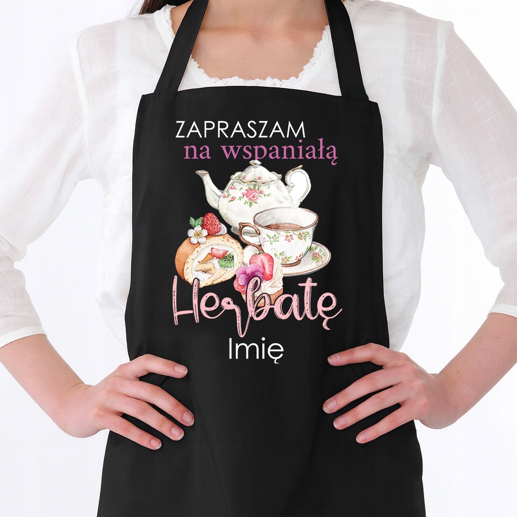 Černá bavlněná funkční zástěra do kavárny, skvělý Čaj