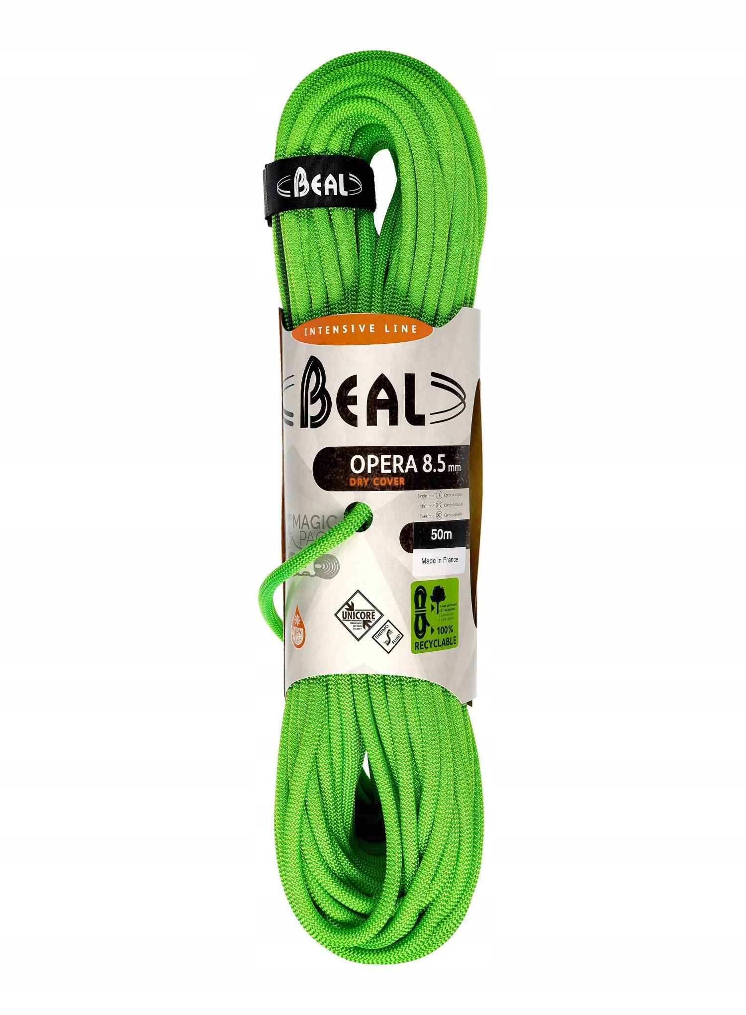 Lezecké lano Beal Opera 8,5 mm 50 m Unicore Dry Cover zelené