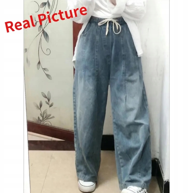 Spring Women Vintage Baggy Jeans Elastic Waist Oversized American