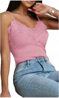 ŚLICZNA BLUZKA KORONKOWA DOPASOWANA RÓŻOWA TOP