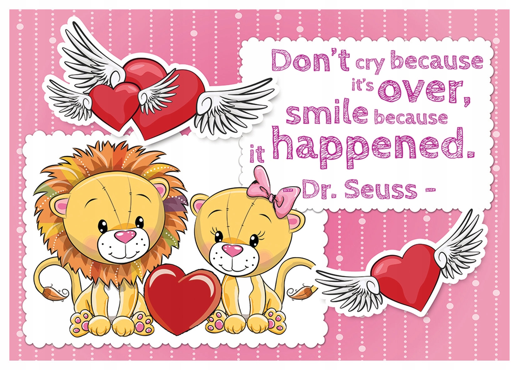 Fototapeta Lvíčata se srdíčky růžová do dětského pokoje 460x300 lepidlo