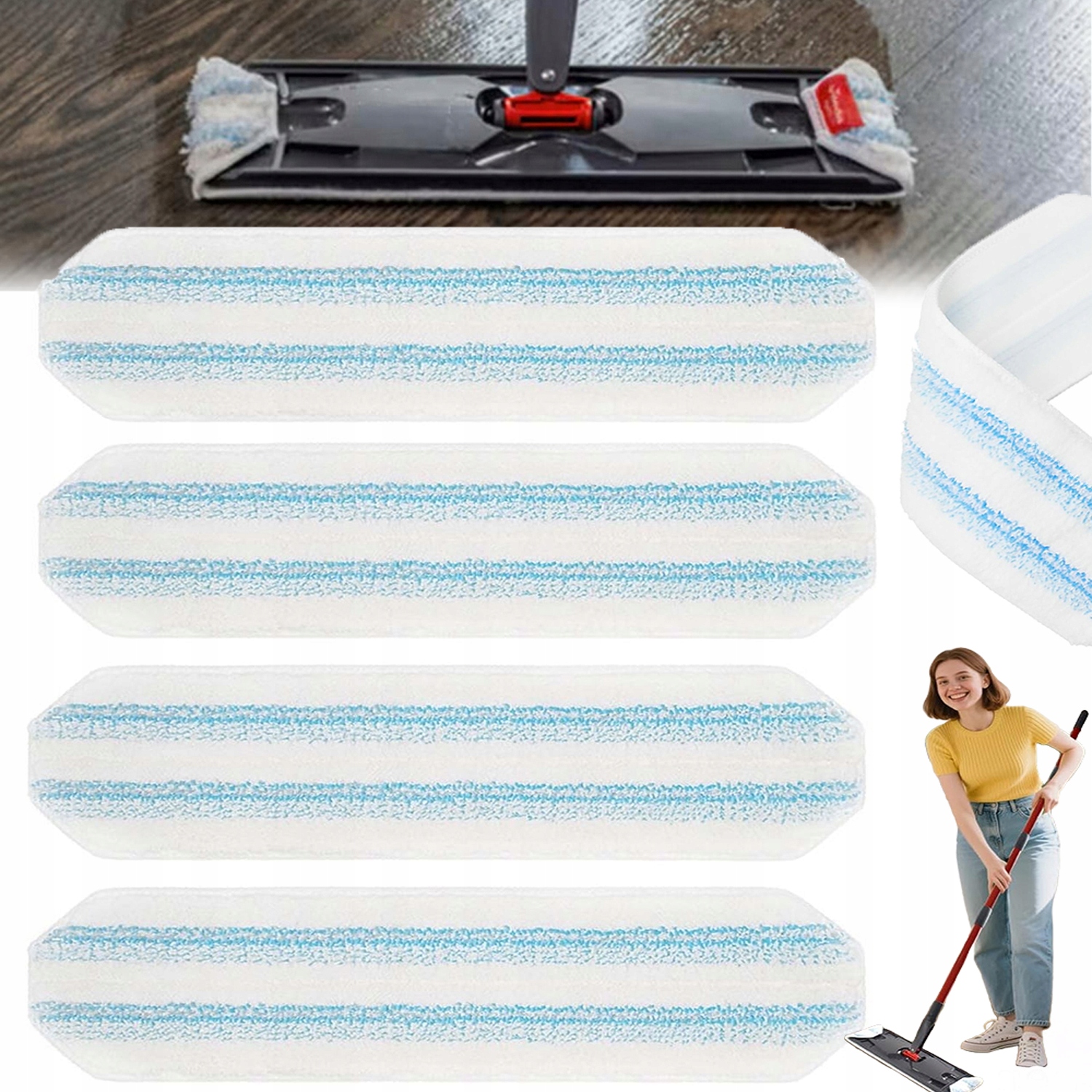 Levně Mikrovláknové Utěrky Pro Plochý Mop Vyměnitelné, Lze Prát 4 Kusy