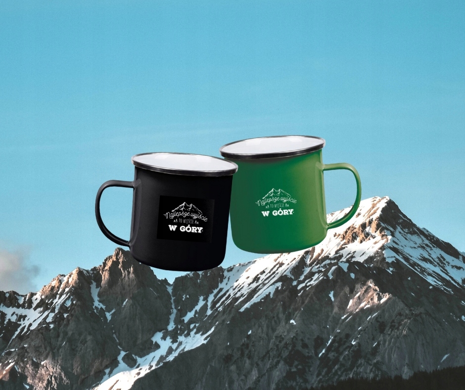 Kubek stalowy emaliowany w góry 250 ml oliwkowy na prezent Stan opakowania oryginalne