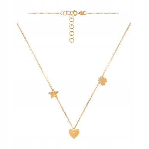 Módní zlatý náhrdelník 585 s ankrovou vazbou se srdíčkem, jetelem a gw