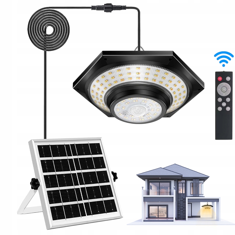 Lustr Solární Lampa Led Závěsná Stropní Lampa Zahradní Dálkové Ovládání, Senzor Pohybu