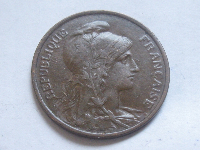 nr1155 Francja Stara Moneta 5 Centimes 1917
