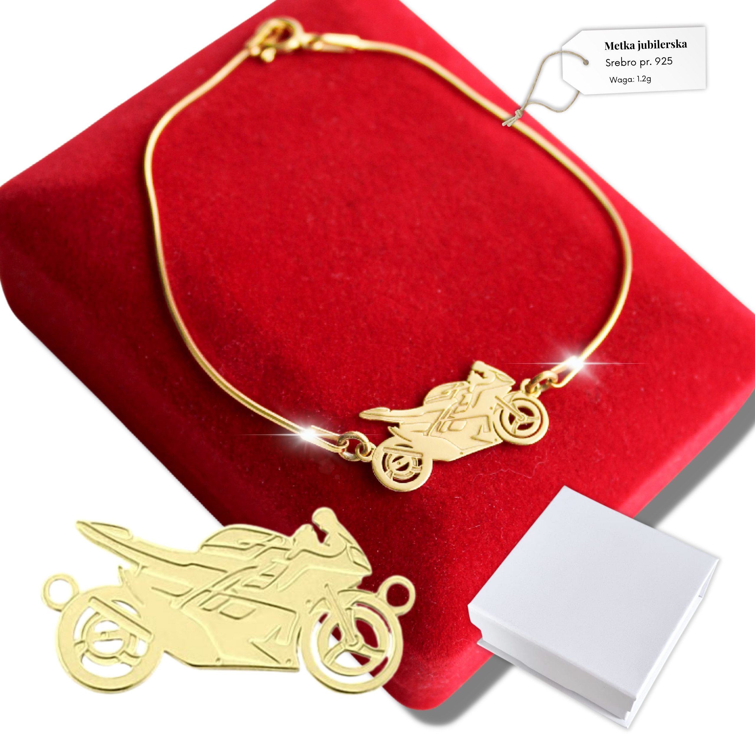 Zlatý Pánský Náramek s Motorkou Moto Závodní/Turistický, Stříbro 925