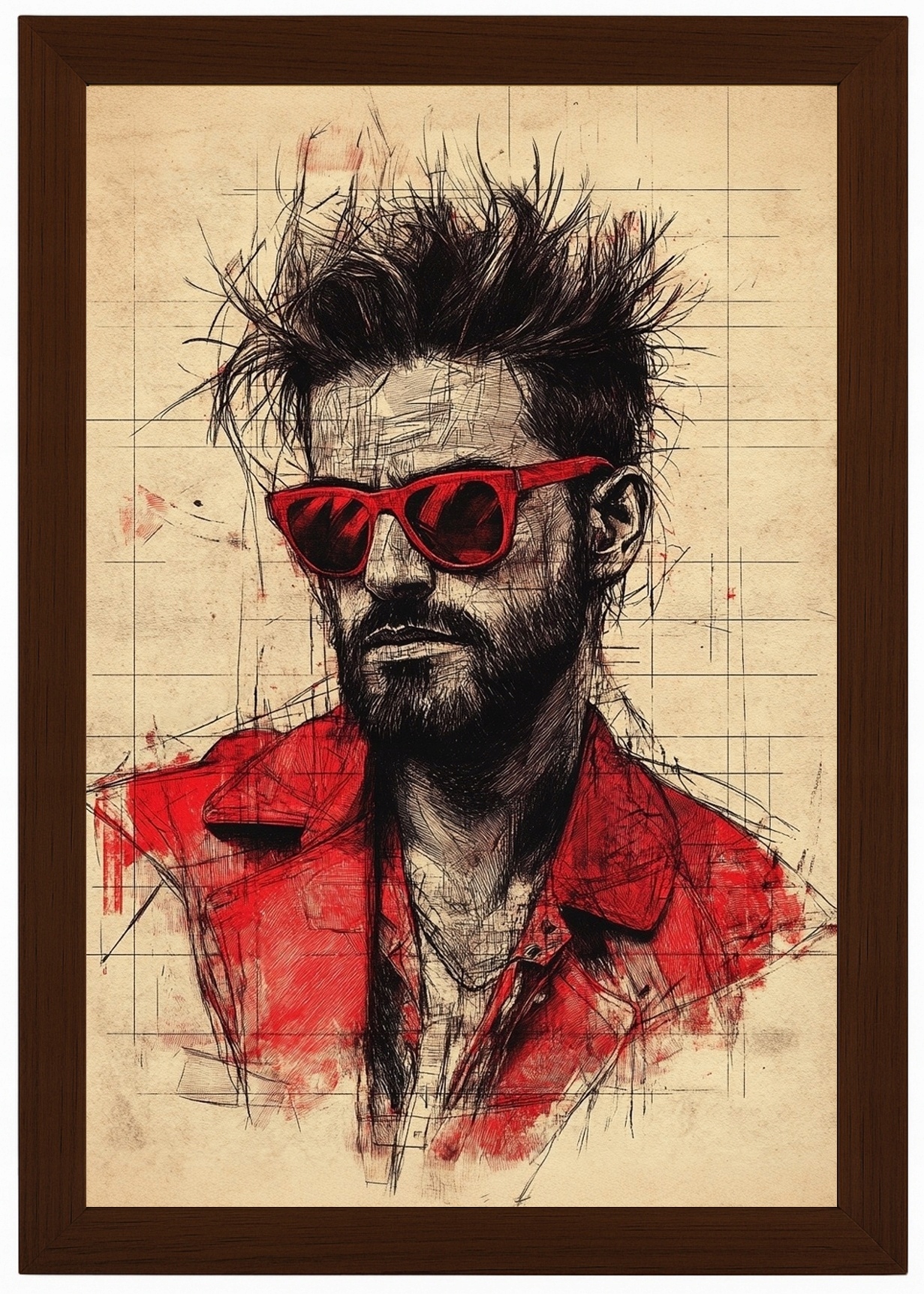 Plakát Rámeček Dřevěná Grafika, Portrét, Model Muž Sépiová 40x60