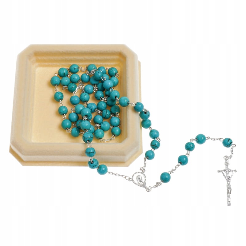 Růženec Stříbrný z kamenů Tyrkys pr.925 dárek ke kmotrovskému přijímání