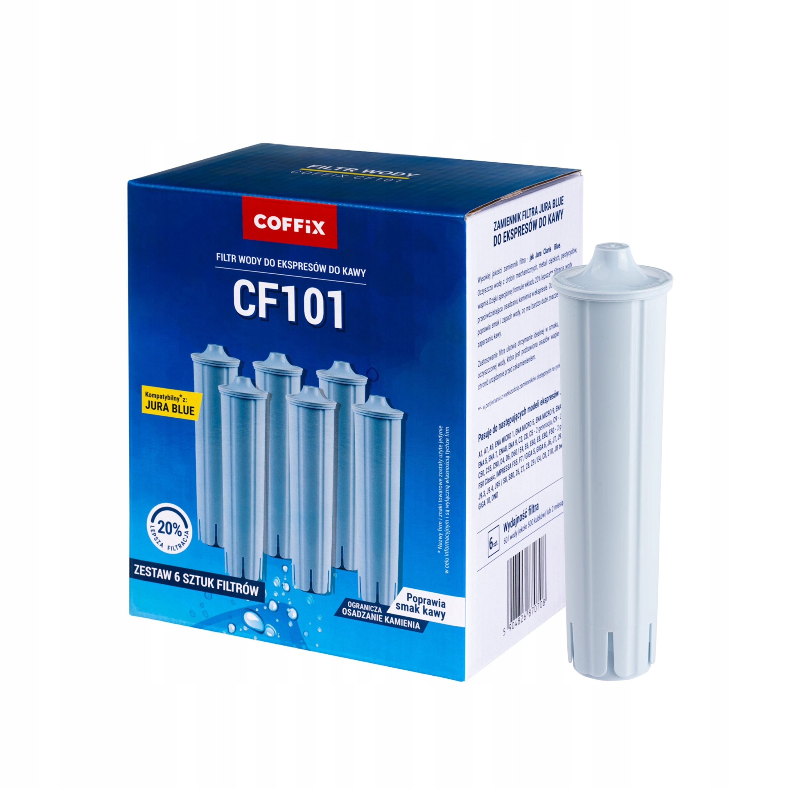 Vodní filtry Coffix CF101 pro kávovary Jura E8 S8 Claris Smart 60L 6 ks
