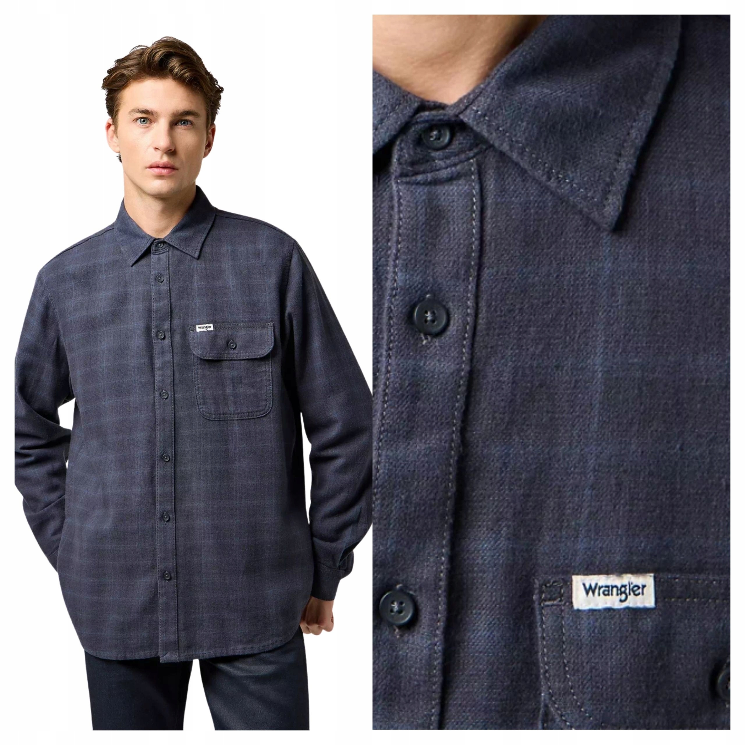 Pánská flanelová košile Wrangler 1 Pkt Shirt Šedá s mřížkou L
