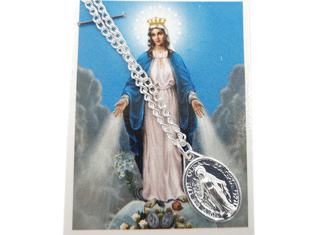 CUDOWNY MEDALIK Z ŁAŃCUSZKIEM METALOWY komplet