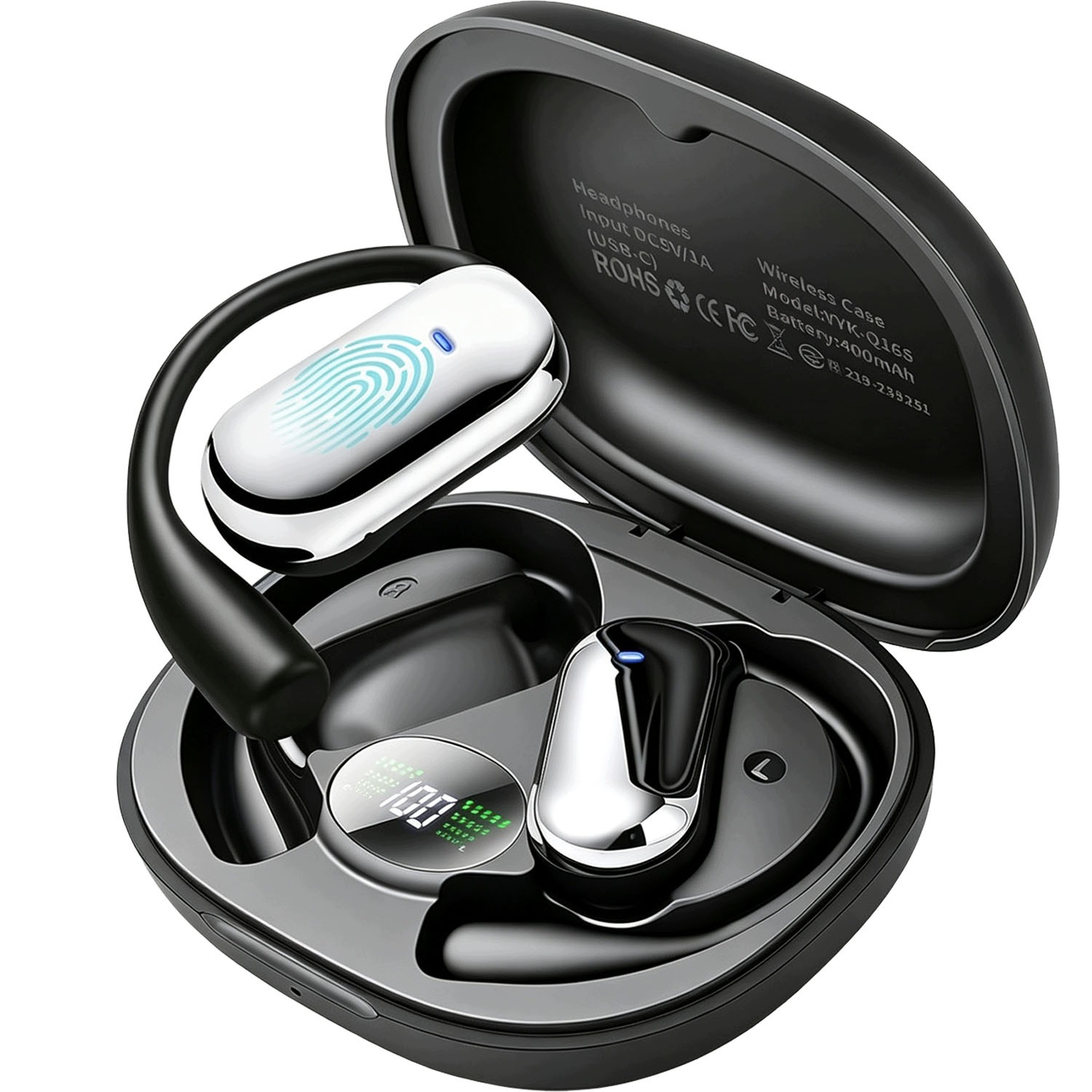 Sluchátka s překladem Ai 198 jazyků Bluetooth 6.1 Otevřená 50H Černá