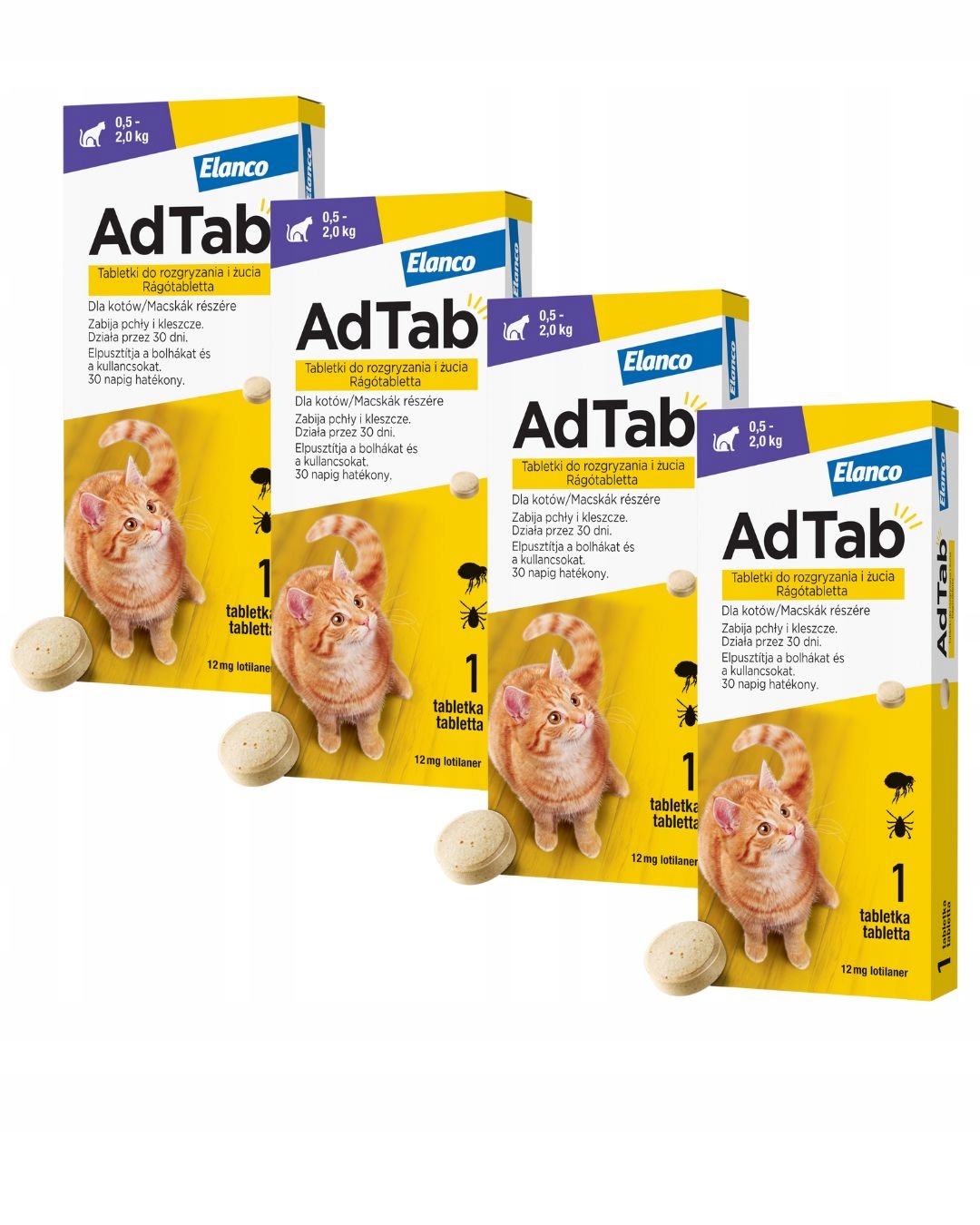 Adtab Tabletki dla kota do rozgryzania 0,5-2kg na pchły i kleszcze 4x12mg