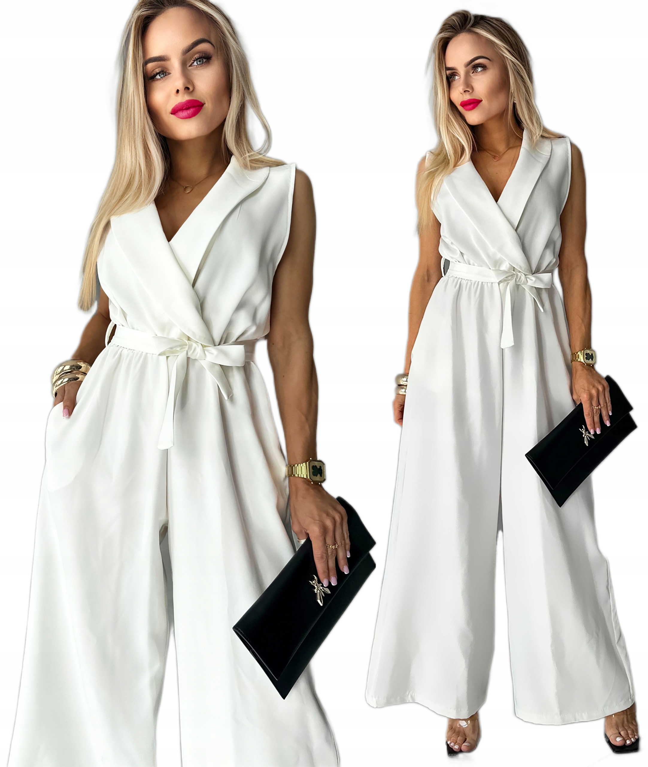 Elegantní Kombinéza Dámský zavinovací výstřih pásek široké nohavice M Iris