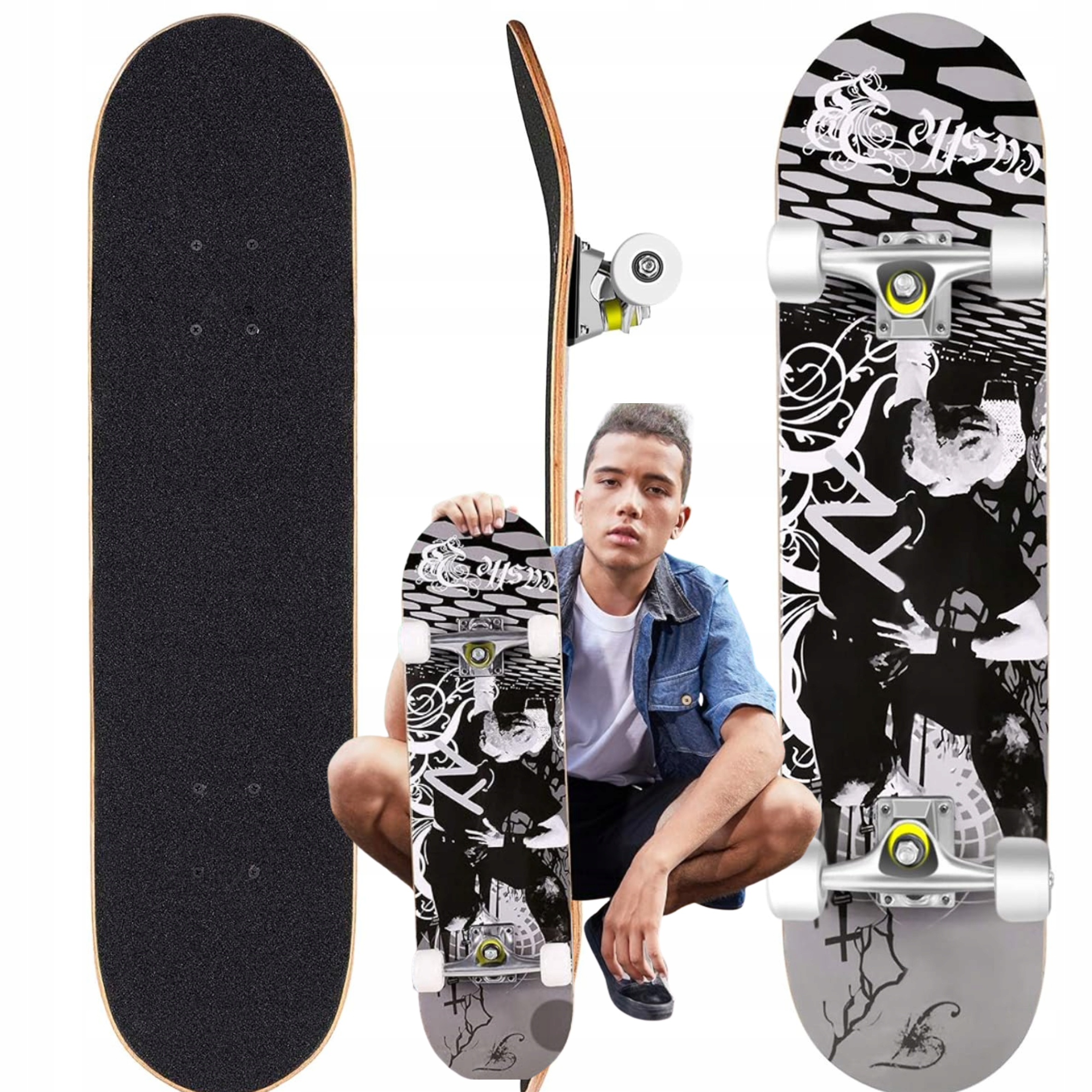 Deskorolka wyczynowa 79x20 cm ABEC-9 klon 7-warstw 100 kg 10mm deck mocna