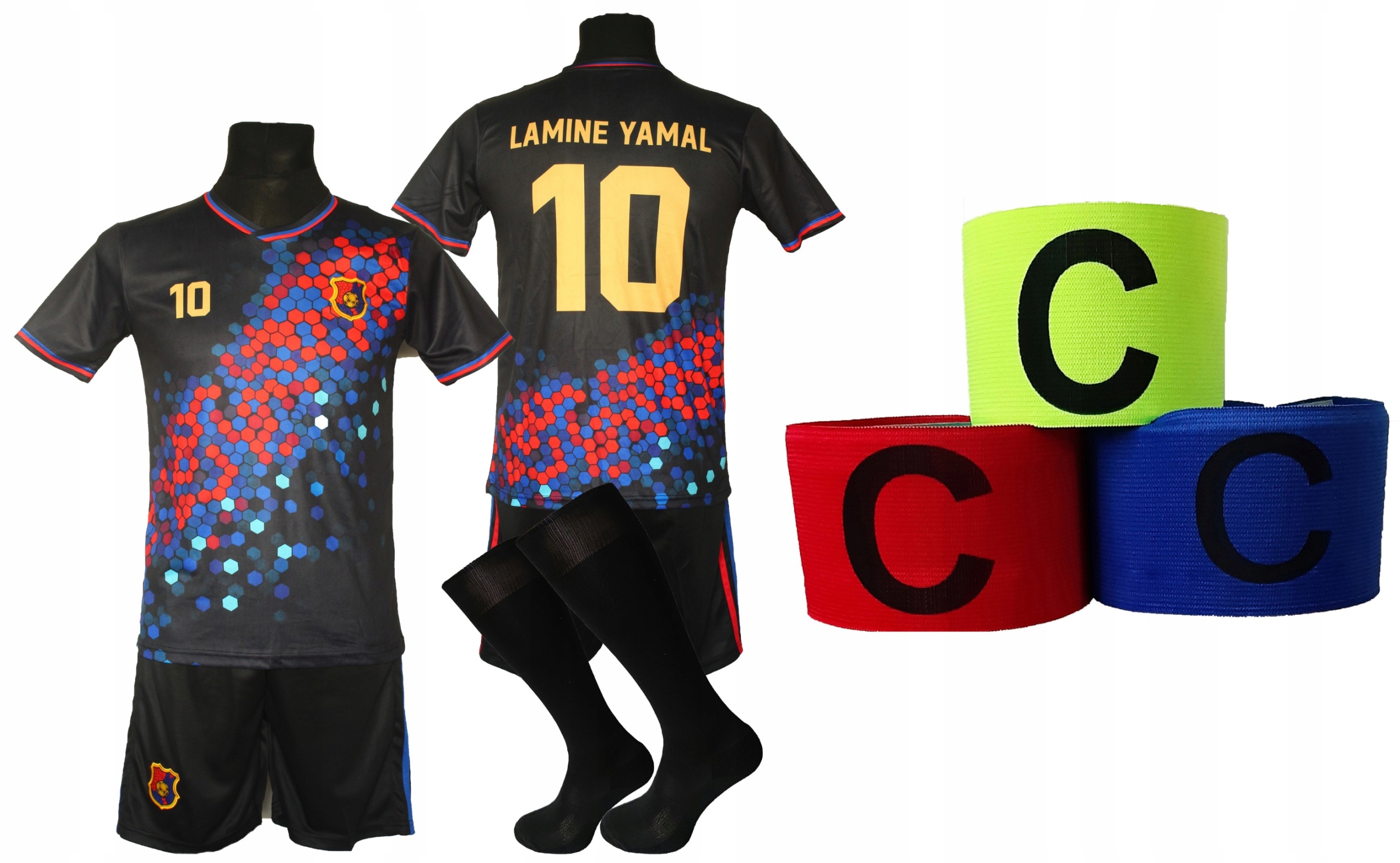 strój piłkarski dla dzieci Lamine Yamal getry opaska 134