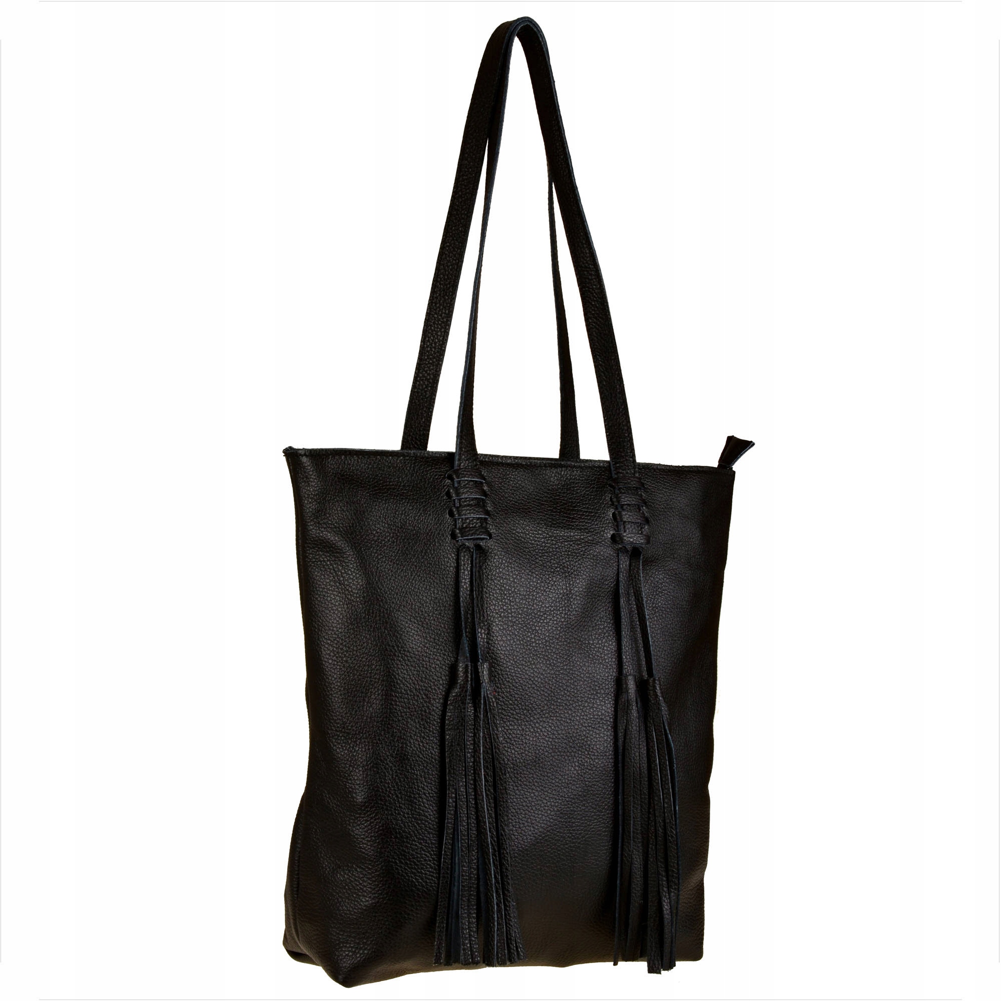 

Torebka shopper bag czarna z chwostami skóra natur