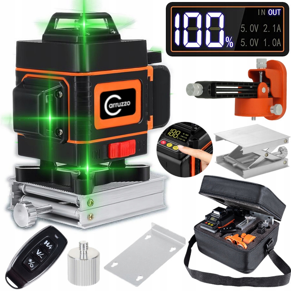 Laserová vodováha Rovinná 360° Křížový Laser 4D Sada Příslušenství