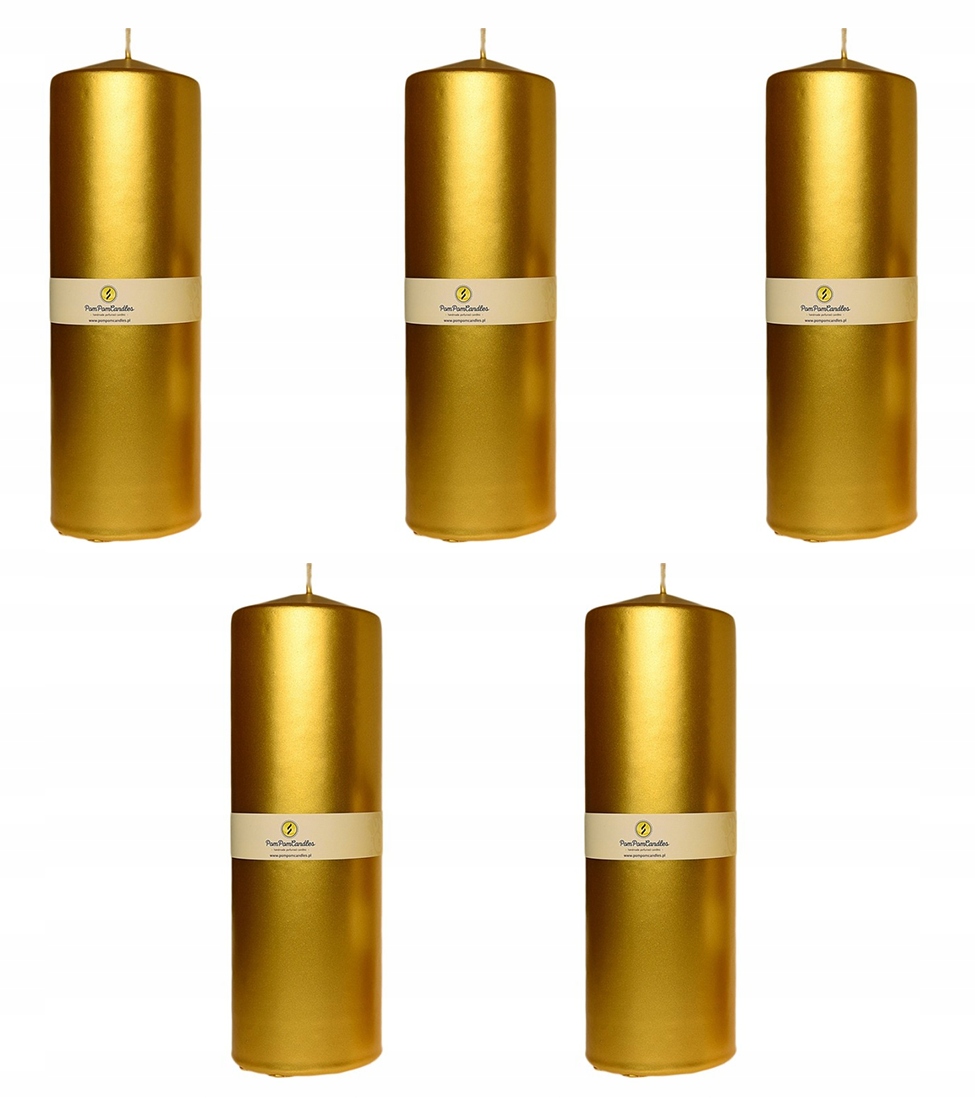 

Zestaw 5 Szt Świeczka Walec Złoty Metalik 6,5X20CM
