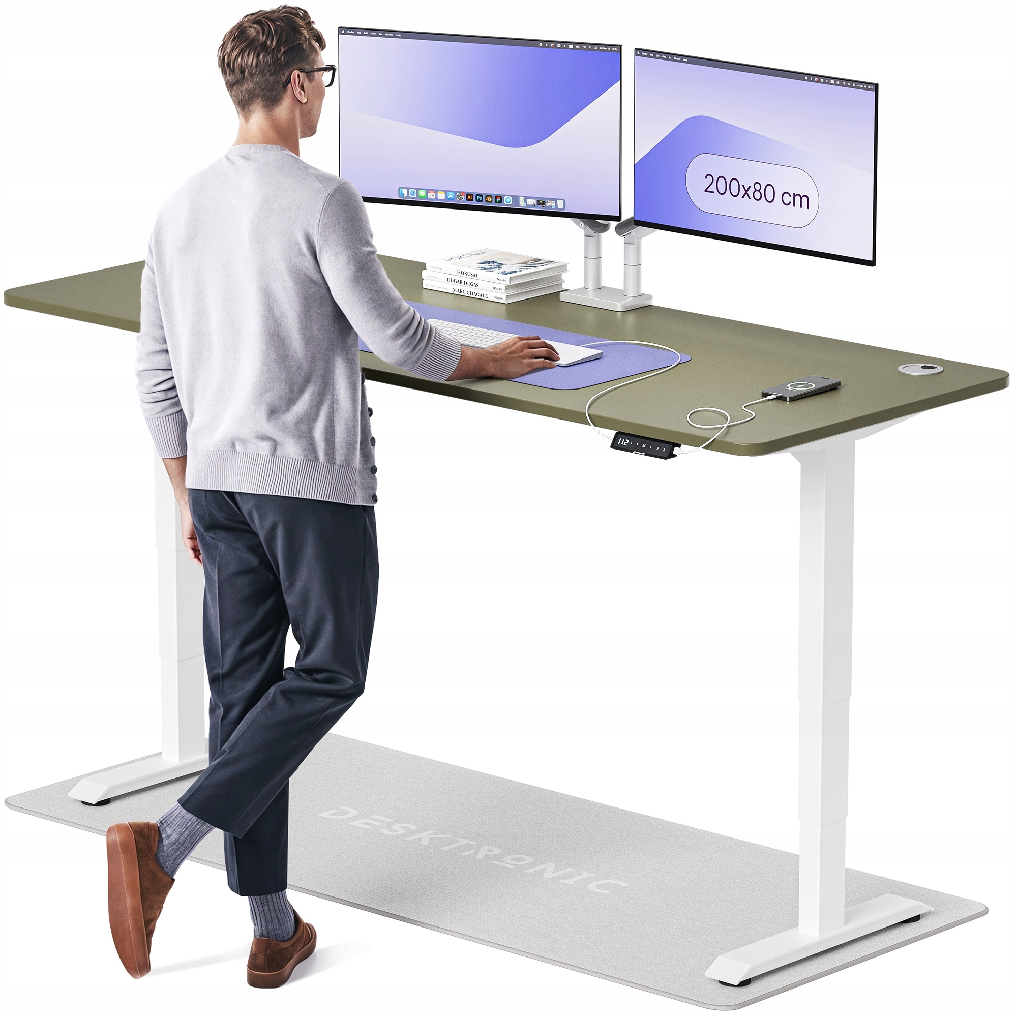 Biurko z elektryczną regulacją wysokości HomePro 200x80 cm Biały/Zielony