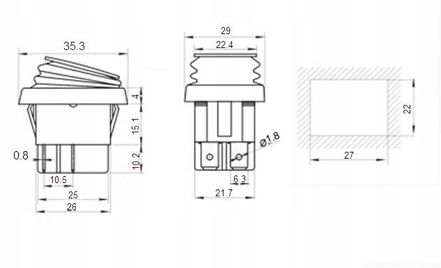 PRZEŁĄCZNIK KCD4-R 16A CHWILOWY ON-(ON) IP65 CZERWONY Typ przełącznika kołyskowy (Rocker)